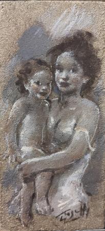 Quadro di Ermanno Toschi  Maternità  - olio tavola 